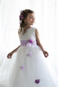 White/Lilac Classy Satin with Tulle Skirt Flower Girl Dress